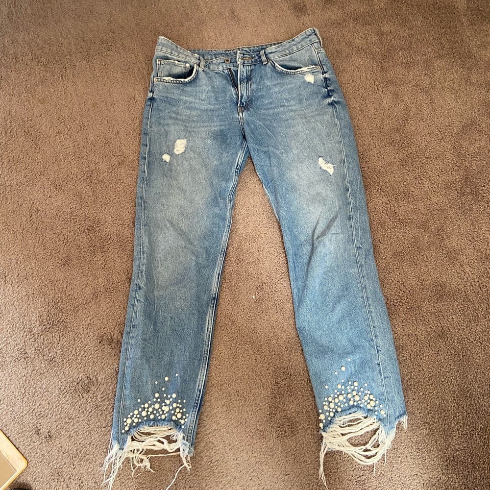 H&M Distressed Pearl Girlfriend Jeans
